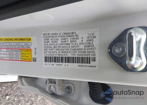 2024 Honda Civic Ex из США, поврежденный, VIN 2HGFE1F74RH316727